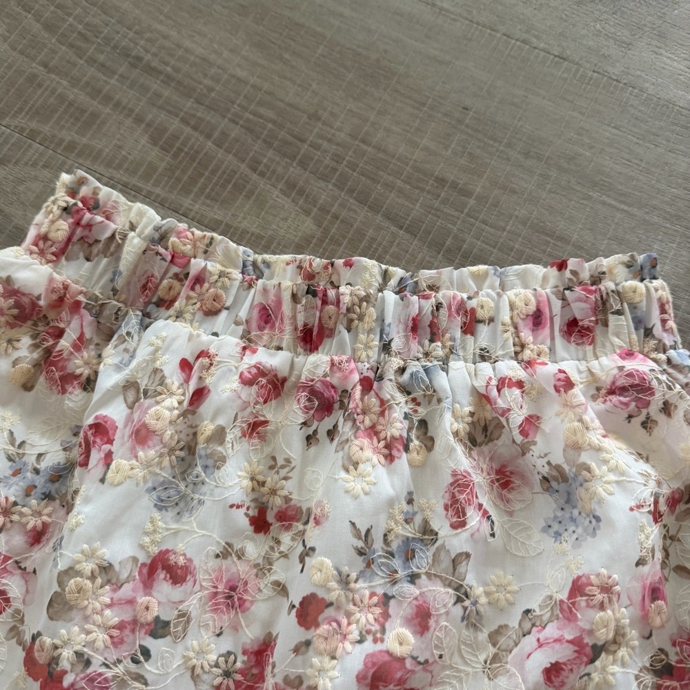 Just Me Embroidered Floral Tiered Midi Skirt White Pink Small Cottagecore Boho - Picture 3 of 8